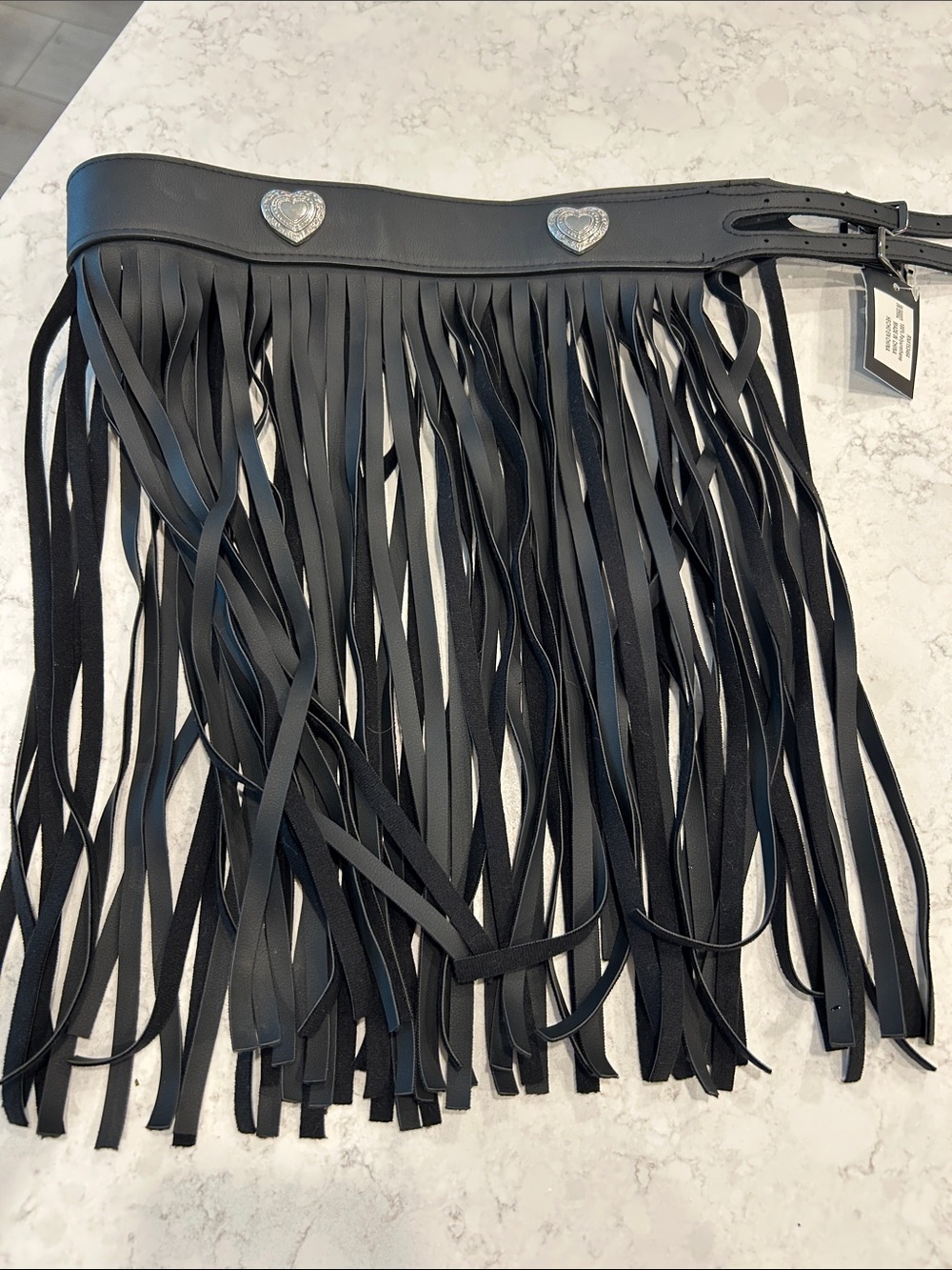 Black Fringe Belt with Heart Studs - Women's Accessory